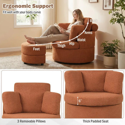 360° Swivel Accent Chair with Half Moon Storage Ottoman-Light Brown Costway