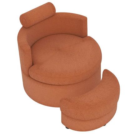 360° Swivel Accent Chair with Half Moon Storage Ottoman-Light Brown Costway