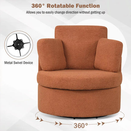 360° Swivel Accent Chair with Half Moon Storage Ottoman-Light Brown Costway