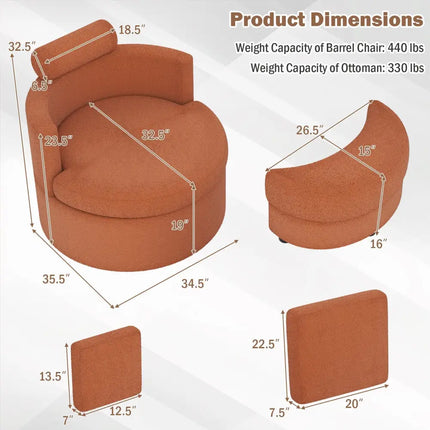 360° Swivel Accent Chair with Half Moon Storage Ottoman-Light Brown Costway