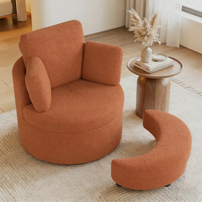 360° Swivel Accent Chair with Half Moon Storage Ottoman-Light Brown Costway