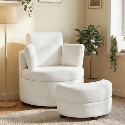 360° Swivel Accent Chair with Half Moon Storage Ottoman-White Costway