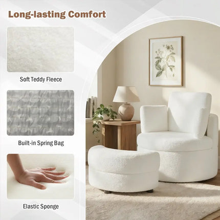 360° Swivel Accent Chair with Half Moon Storage Ottoman-White Costway