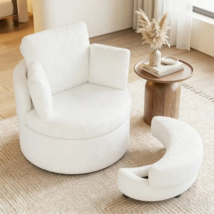 360° Swivel Accent Chair with Half Moon Storage Ottoman-White Costway