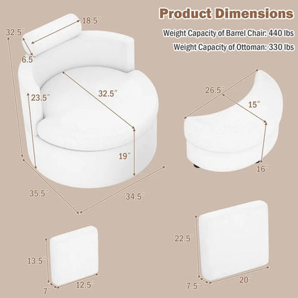 360° Swivel Accent Chair with Half Moon Storage Ottoman-White Costway