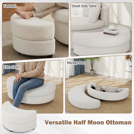 360° Swivel Accent Chair with Half Moon Storage Ottoman-White Costway