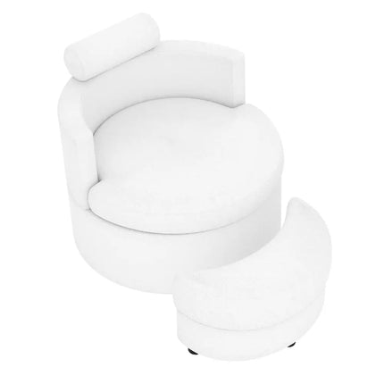 360° Swivel Accent Chair with Half Moon Storage Ottoman-White Costway