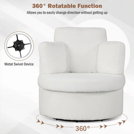 360° Swivel Accent Chair with Half Moon Storage Ottoman-White Costway