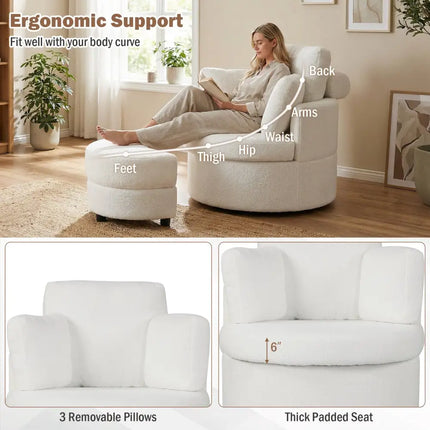 360° Swivel Accent Chair with Half Moon Storage Ottoman-White Costway