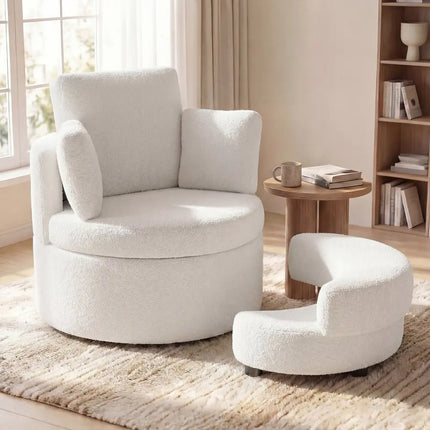 360° Swivel Accent Chair with Half Moon Storage Ottoman-White Costway