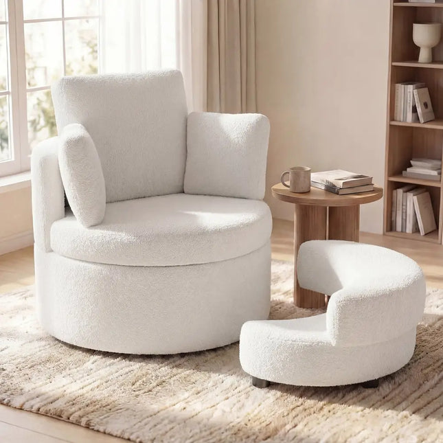 360° Swivel Accent Chair with Half Moon Storage Ottoman-White Costway