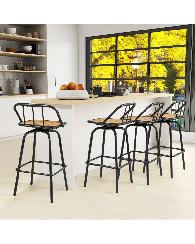 360° Swivel Bar Stool Set of 2 with Footrest and Backrest-Balck & Natural - Natural & Black - Bar Stools