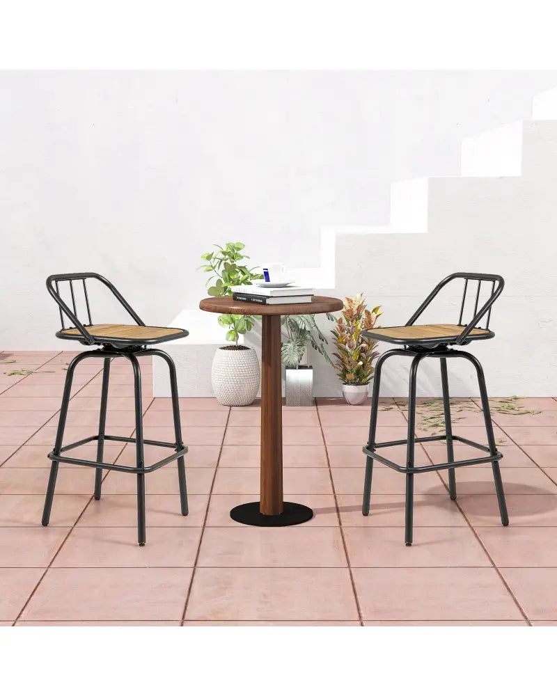 360° Swivel Bar Stool Set of 2 with Footrest and Backrest-Balck & Natural - Natural & Black - Bar Stools