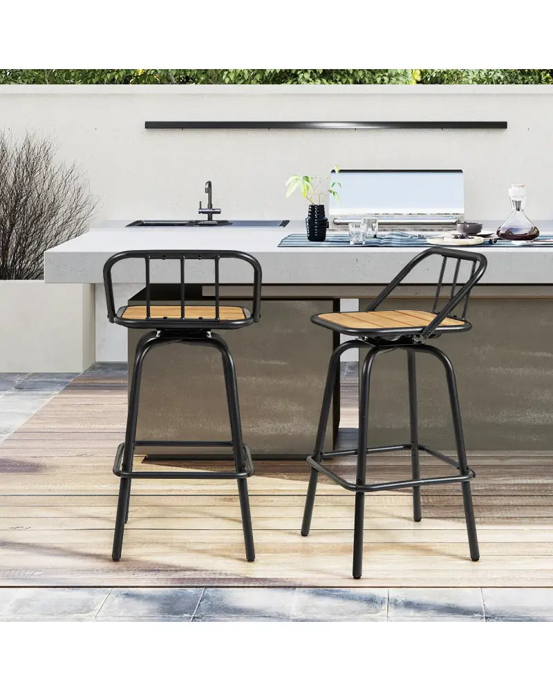 360° Swivel Bar Stool Set of 2 with Footrest and Backrest-Balck & Natural - Natural & Black - Bar Stools