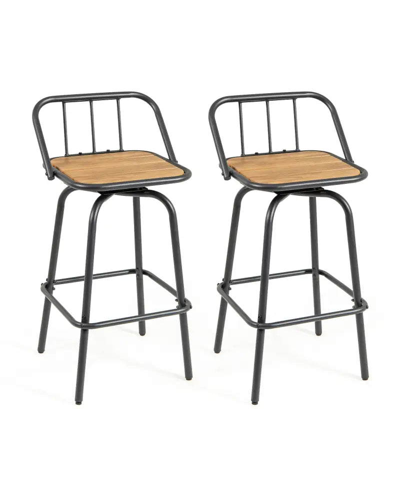 360° Swivel Bar Stool Set of 2 with Footrest and Backrest-Balck & Natural - Natural & Black - Bar Stools