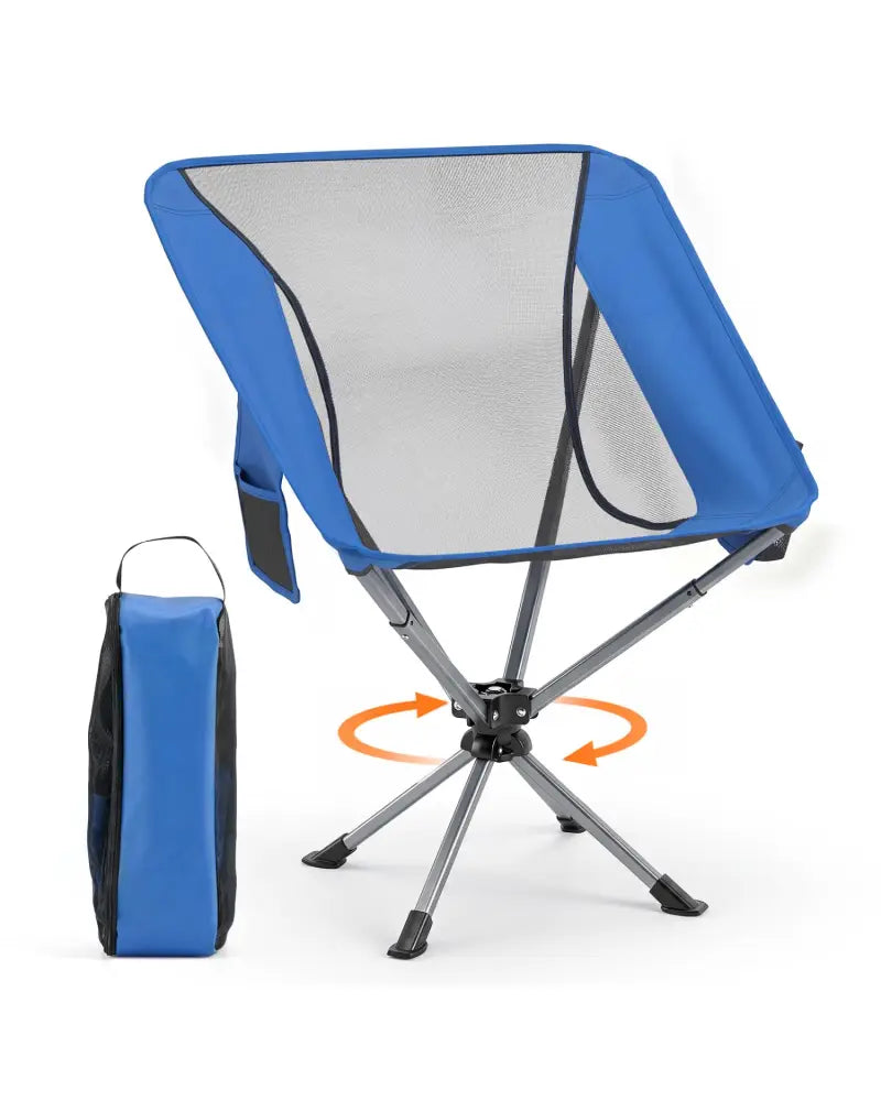 360° Swivel Camping Chair with Cup Holder and Side Pocket for Beach Support 300 LBS-Blue - Blue - Camping Furniture