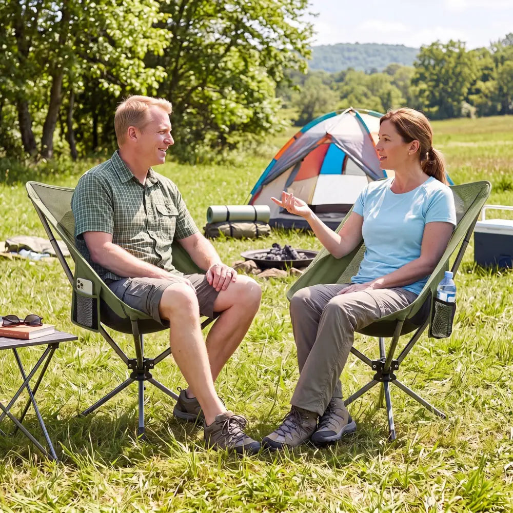 360° Swivel Camping Chair with Cup Holder and Side Pocket for Beach Support 300 LBS-Green - Green - Camping Furniture