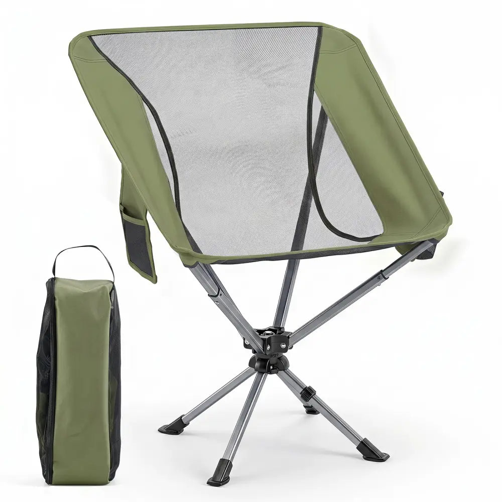 360° Swivel Camping Chair with Cup Holder and Side Pocket for Beach Support 300 LBS-Green - Green - Beach & Lawn Chairs