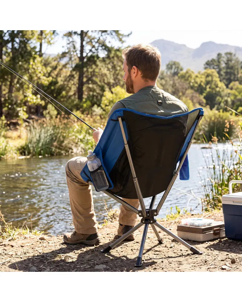 360° Swivel Camping Chair with Cup Holder and Side Pocket for Beach Support 300 LBS-Blue - Blue - Camping Furniture
