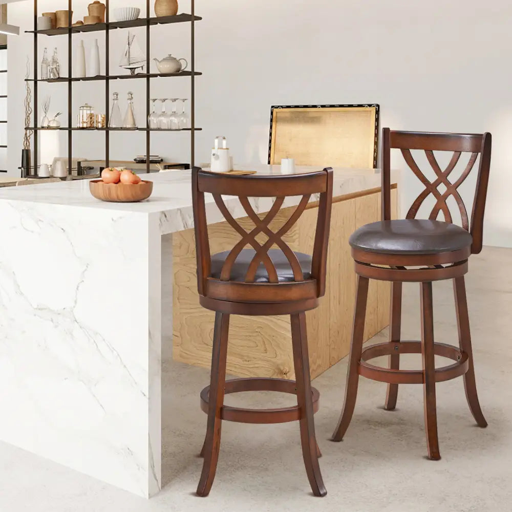 360° Swivel Counter Height Chairs with PU Leather Cushioned Seat and Footrests-30 inches - Brown - Bar Stools