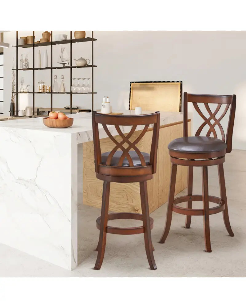 360° Swivel Counter Height Chairs with PU Leather Cushioned Seat and Footrests-30 inches - Brown - Bar Stools