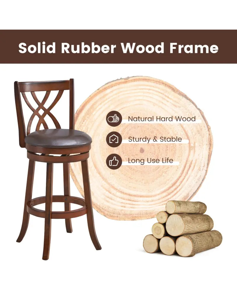 360° Swivel Counter Height Chairs with PU Leather Cushioned Seat and Footrests-30 inches - Brown - Bar Stools