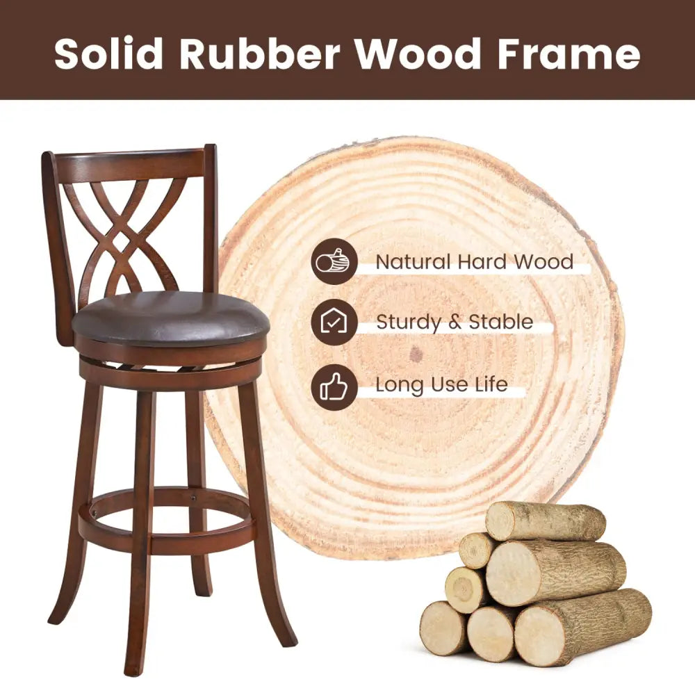 360° Swivel Counter Height Chairs with PU Leather Cushioned Seat and Footrests-30 inches - Brown - Bar Stools