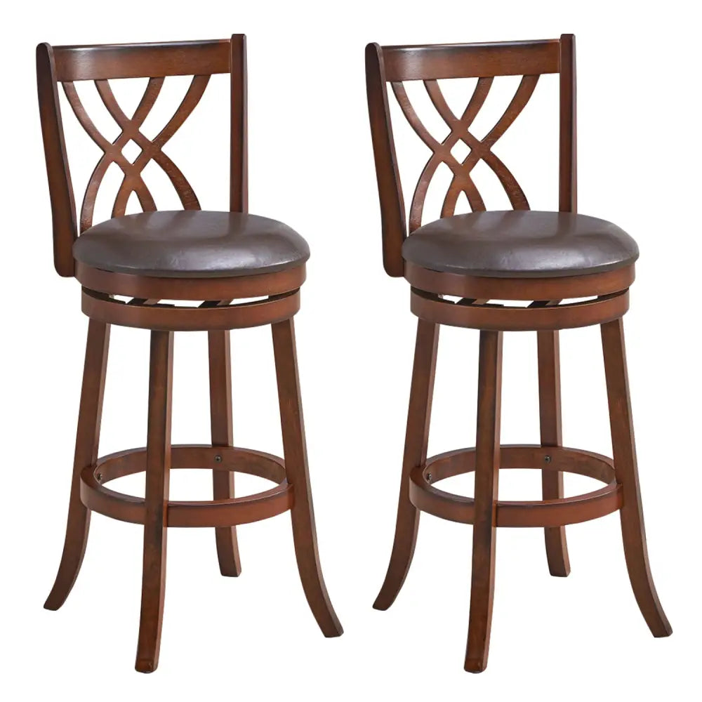 360° Swivel Counter Height Chairs with PU Leather Cushioned Seat and Footrests-30 inches - Brown - Bar Stools