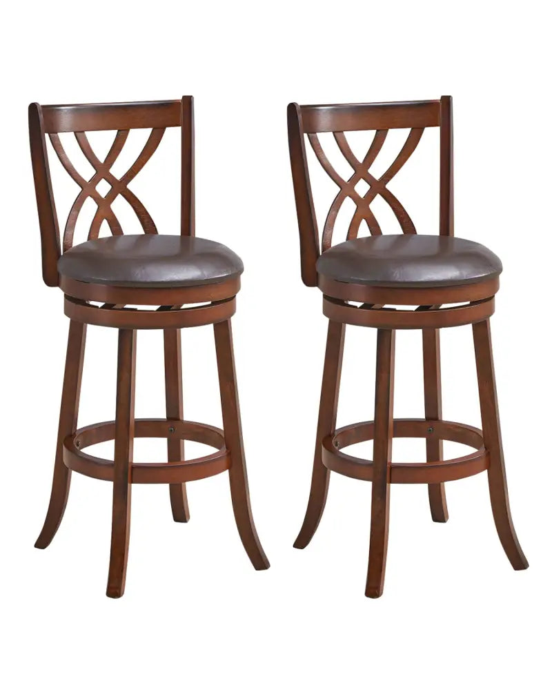 360° Swivel Counter Height Chairs with PU Leather Cushioned Seat and Footrests-30 inches - Brown - Bar Stools