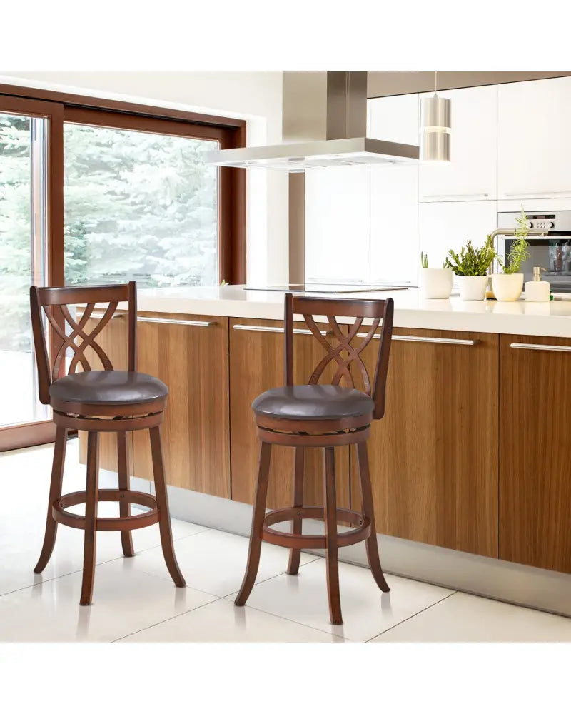360° Swivel Counter Height Chairs with PU Leather Cushioned Seat and Footrests-30 inches - Brown - Bar Stools