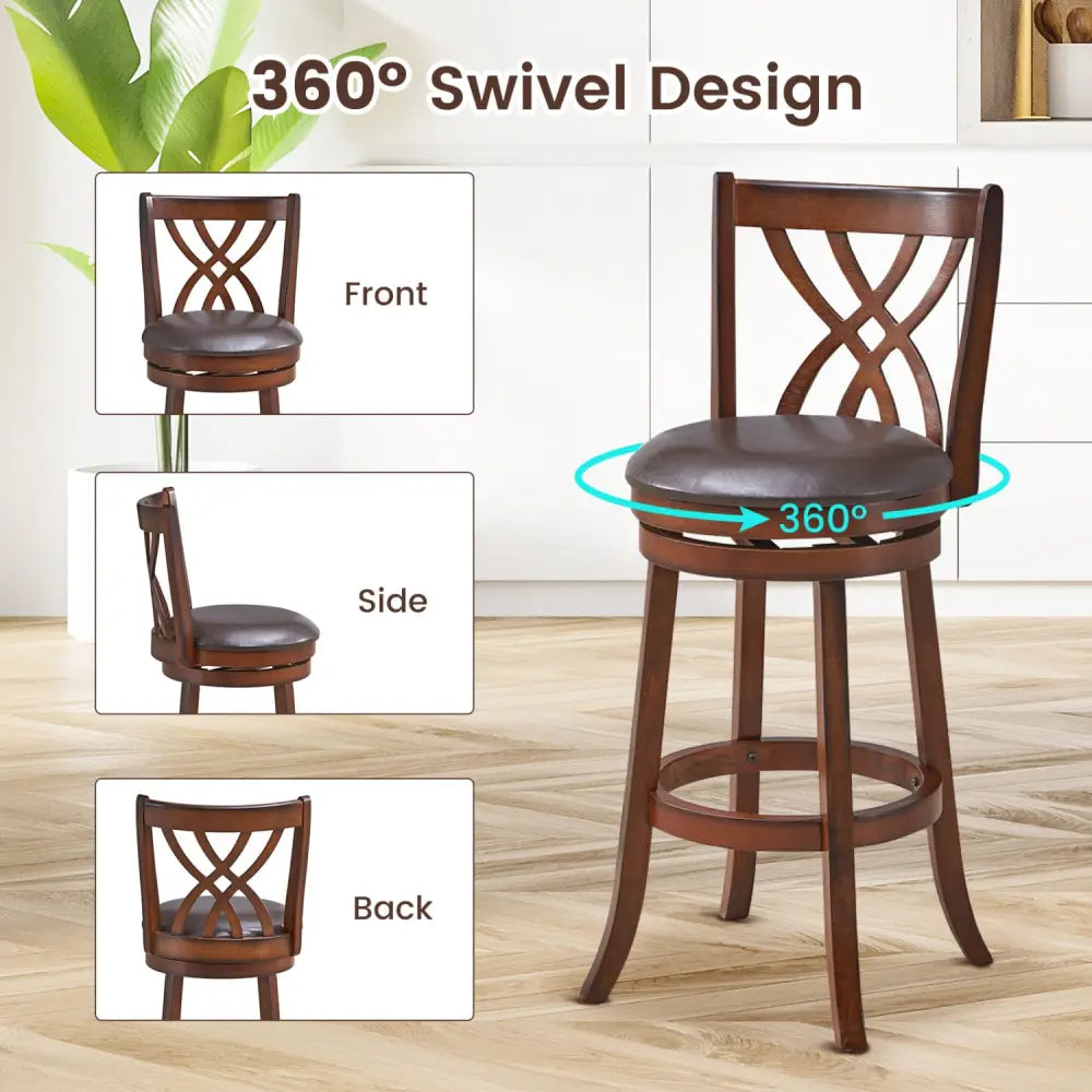 360° Swivel Counter Height Chairs with PU Leather Cushioned Seat and Footrests-30 inches - Brown - Bar Stools