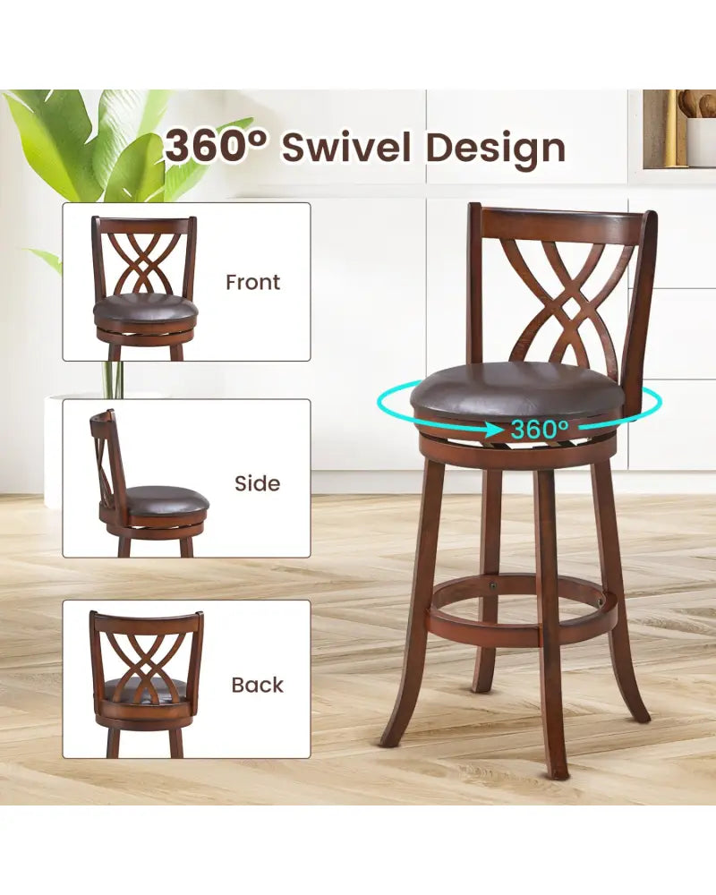 360° Swivel Counter Height Chairs with PU Leather Cushioned Seat and Footrests-30 inches - Brown - Bar Stools