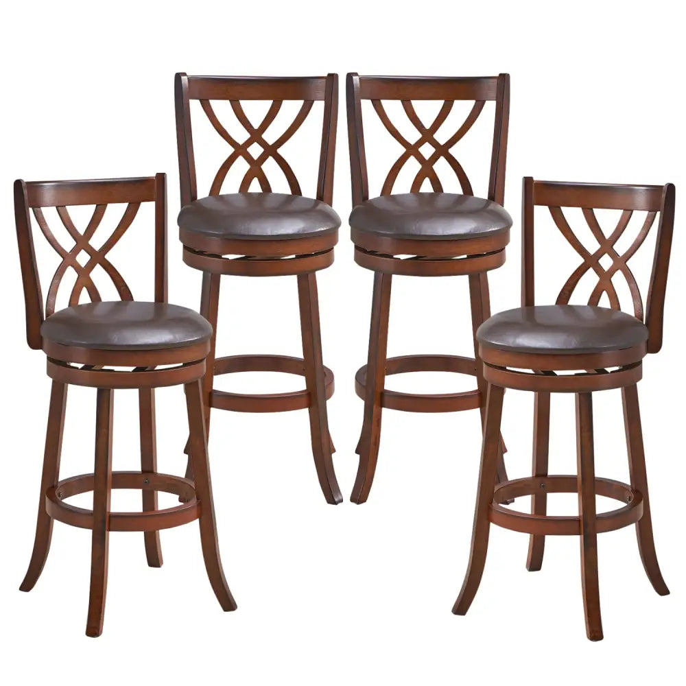 360° Swivel Counter Height Chairs with PU Leather Cushioned Seat and Footrests-30 inches - Brown - Bar Stools