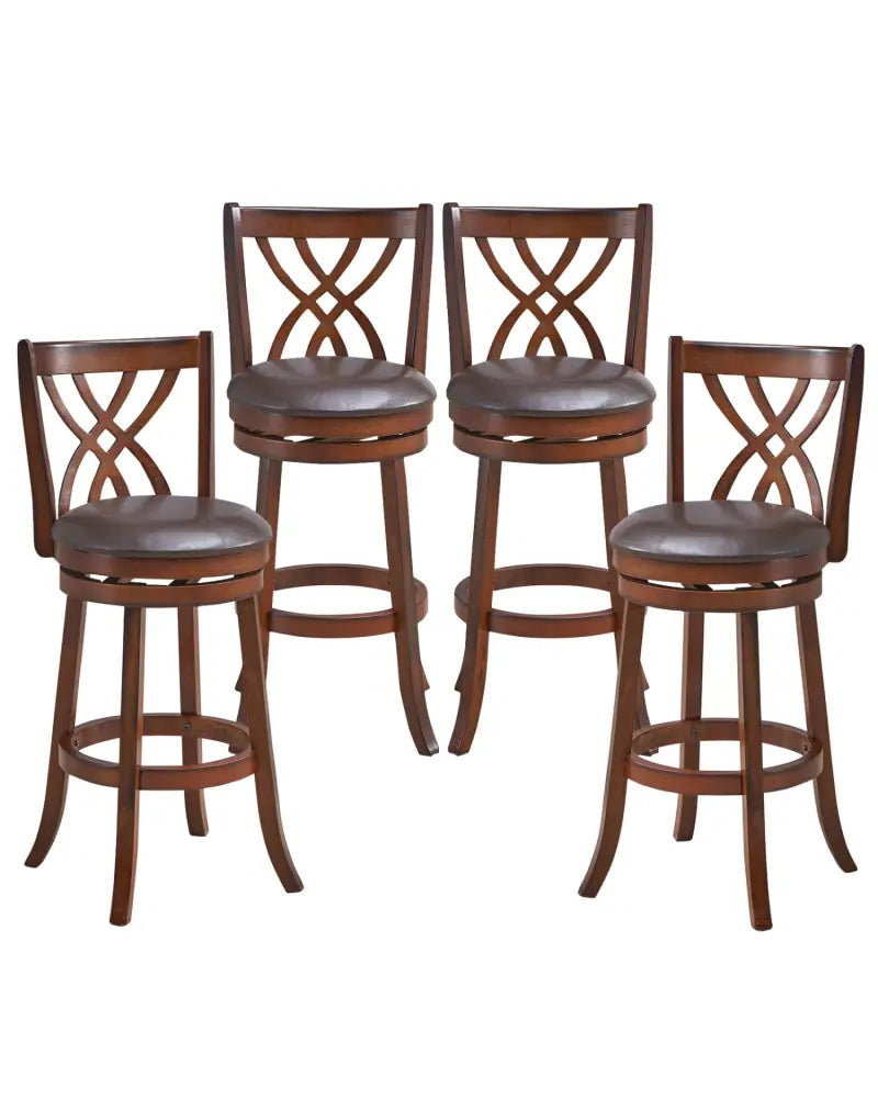 360° Swivel Counter Height Chairs with PU Leather Cushioned Seat and Footrests-30 inches - Brown - Bar Stools