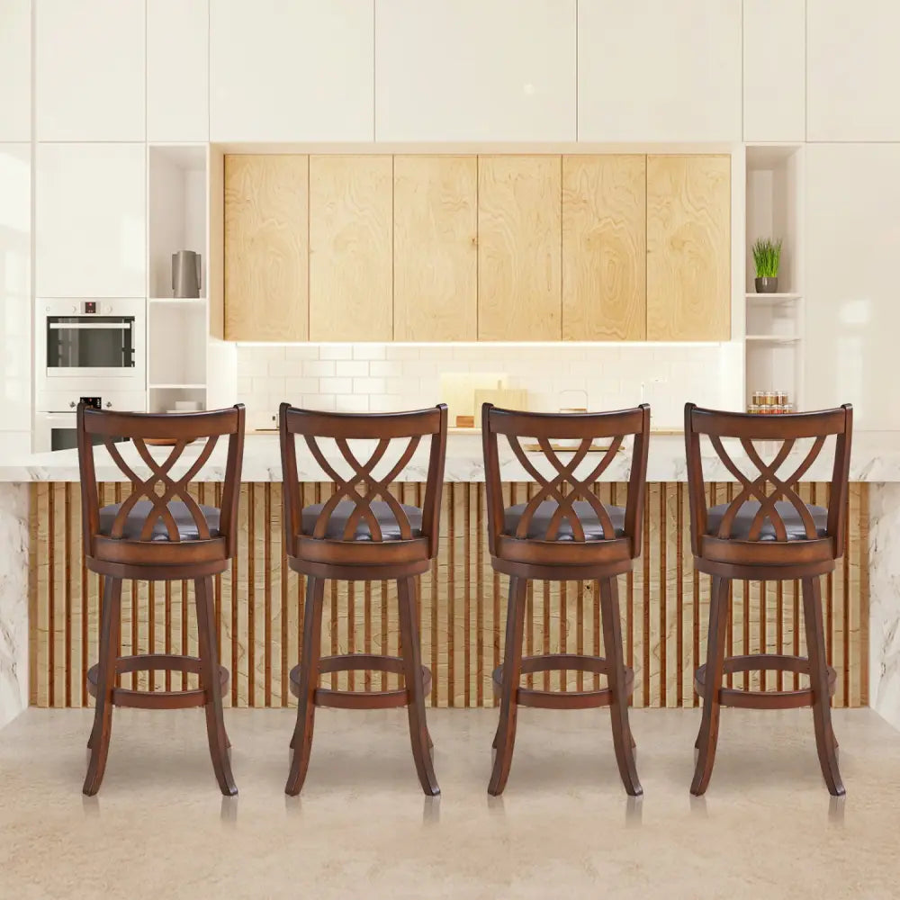 360° Swivel Counter Height Chairs with PU Leather Cushioned Seat and Footrests-30 inches - Brown - Bar Stools