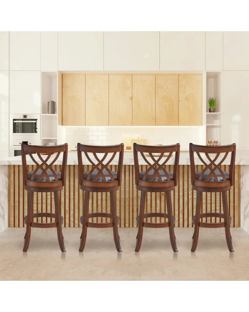 360° Swivel Counter Height Chairs with PU Leather Cushioned Seat and Footrests-30 inches - Brown - Bar Stools