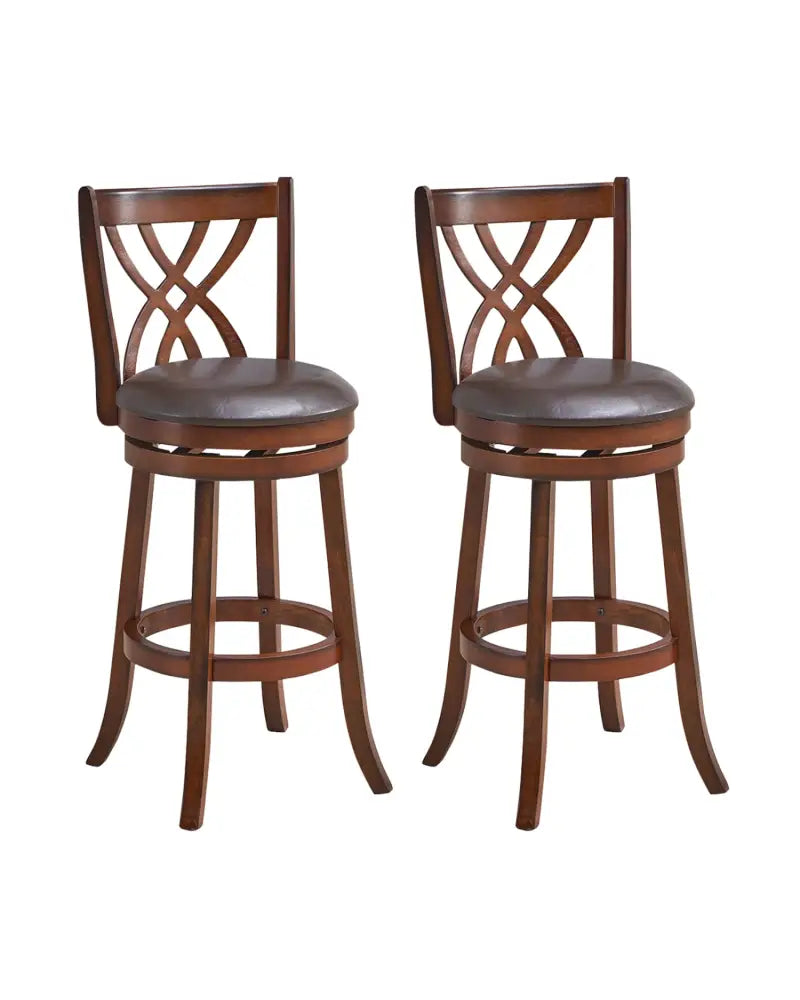 360° Swivel Counter Height Chairs with PU Leather Cushioned Seat and Footrests-30 inches - Brown - Bar Stools