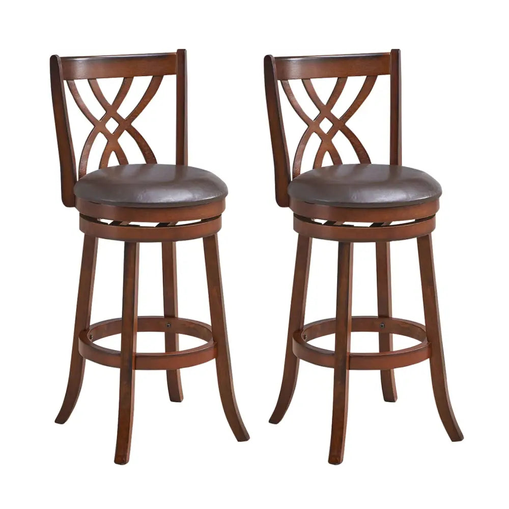 360° Swivel Counter Height Chairs with PU Leather Cushioned Seat and Footrests-30 inches - Brown - Bar Stools