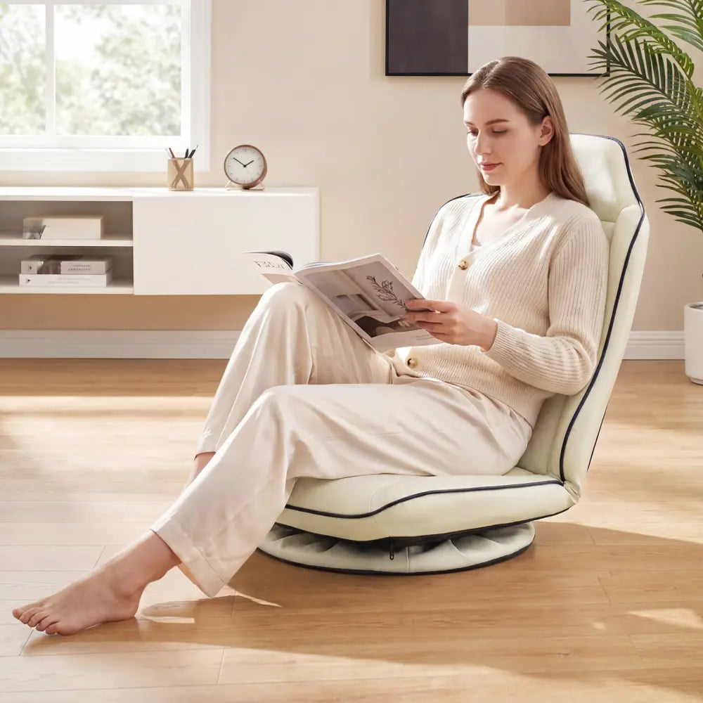 360° Swivel Floor Gaming Chair with 5-Level Adjustable Backrest-Beige - Beige - Gaming Chairs