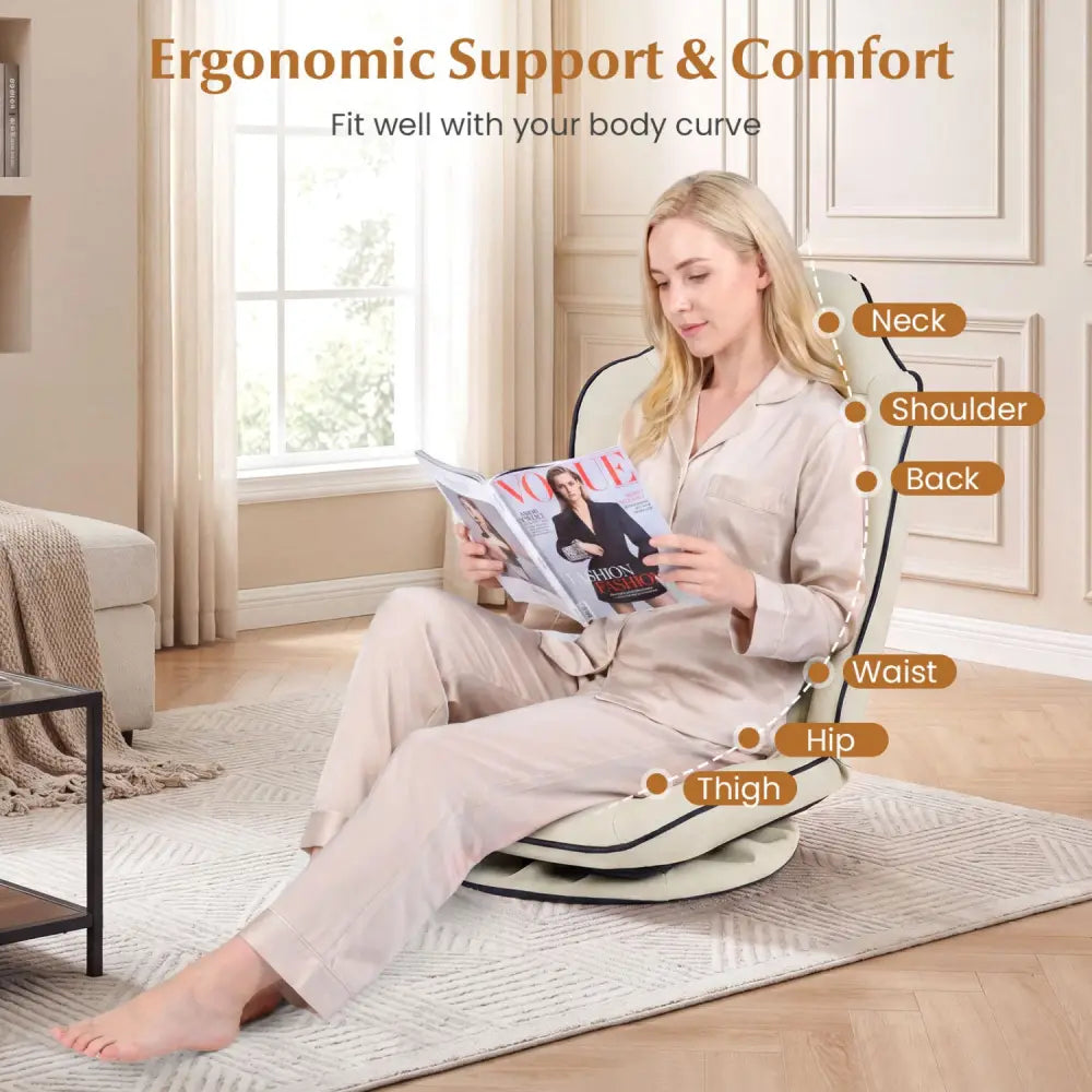 360° Swivel Floor Gaming Chair with 5-Level Adjustable Backrest-Beige - Beige - Gaming Chairs