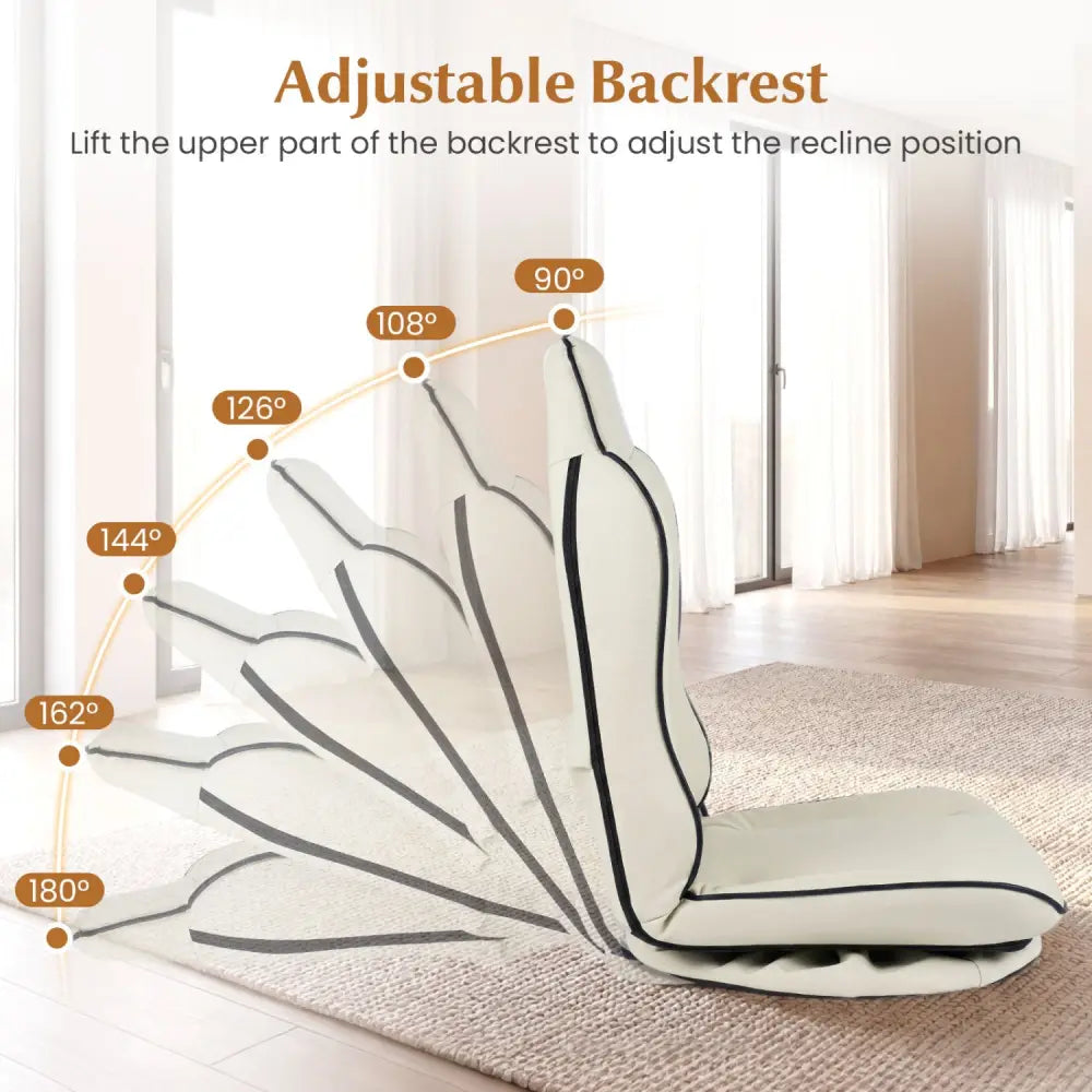 360° Swivel Floor Gaming Chair with 5-Level Adjustable Backrest-Beige - Beige - Gaming Chairs
