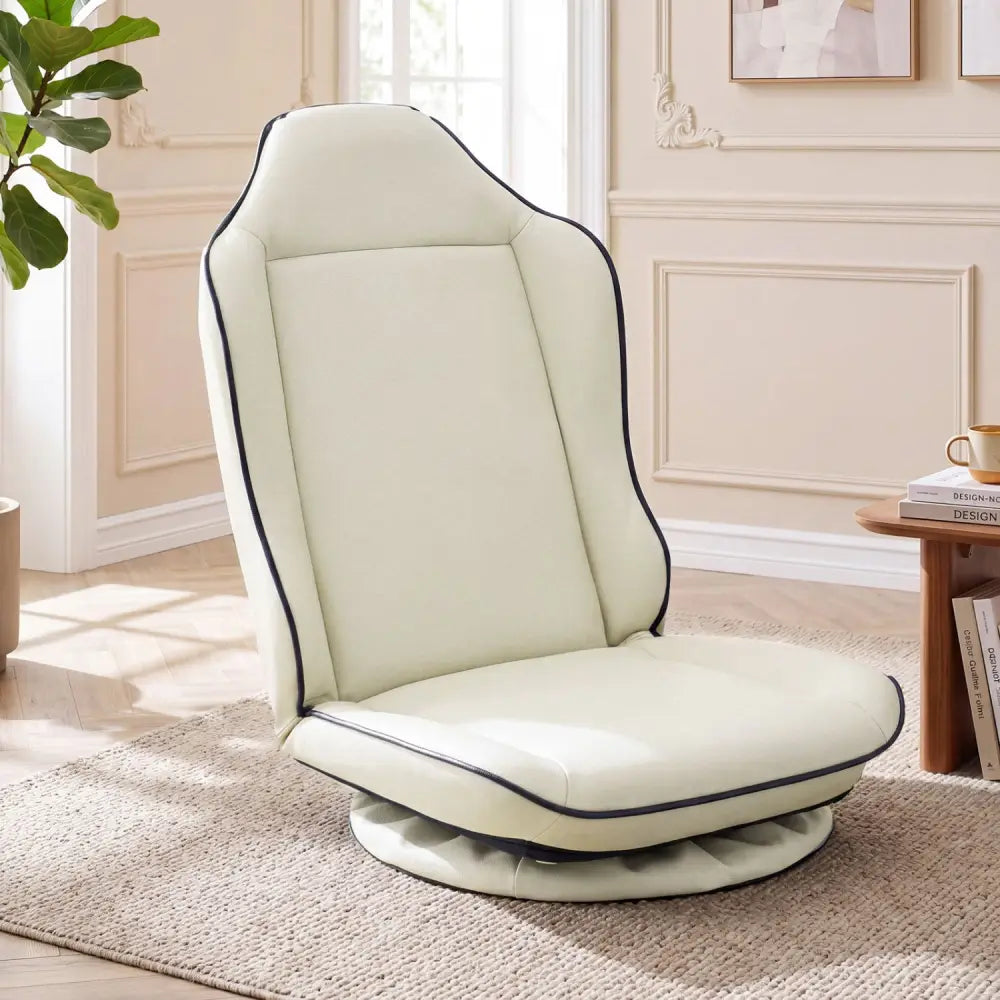 360° Swivel Floor Gaming Chair with 5-Level Adjustable Backrest-Beige - Beige - Gaming Chairs