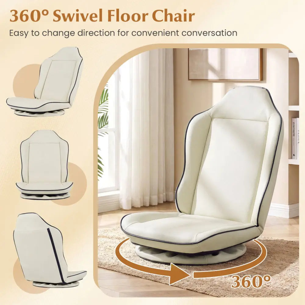 360° Swivel Floor Gaming Chair with 5-Level Adjustable Backrest-Beige - Beige - Gaming Chairs