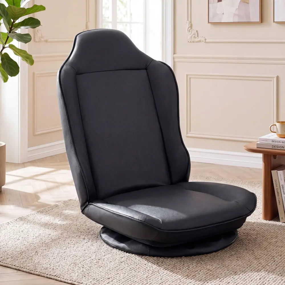 360° Swivel Floor Gaming Chair with 5-Level Adjustable Backrest-Black - Black - Gaming Chairs