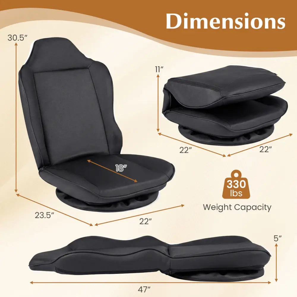 360° Swivel Floor Gaming Chair with 5-Level Adjustable Backrest-Black - Black - Gaming Chairs