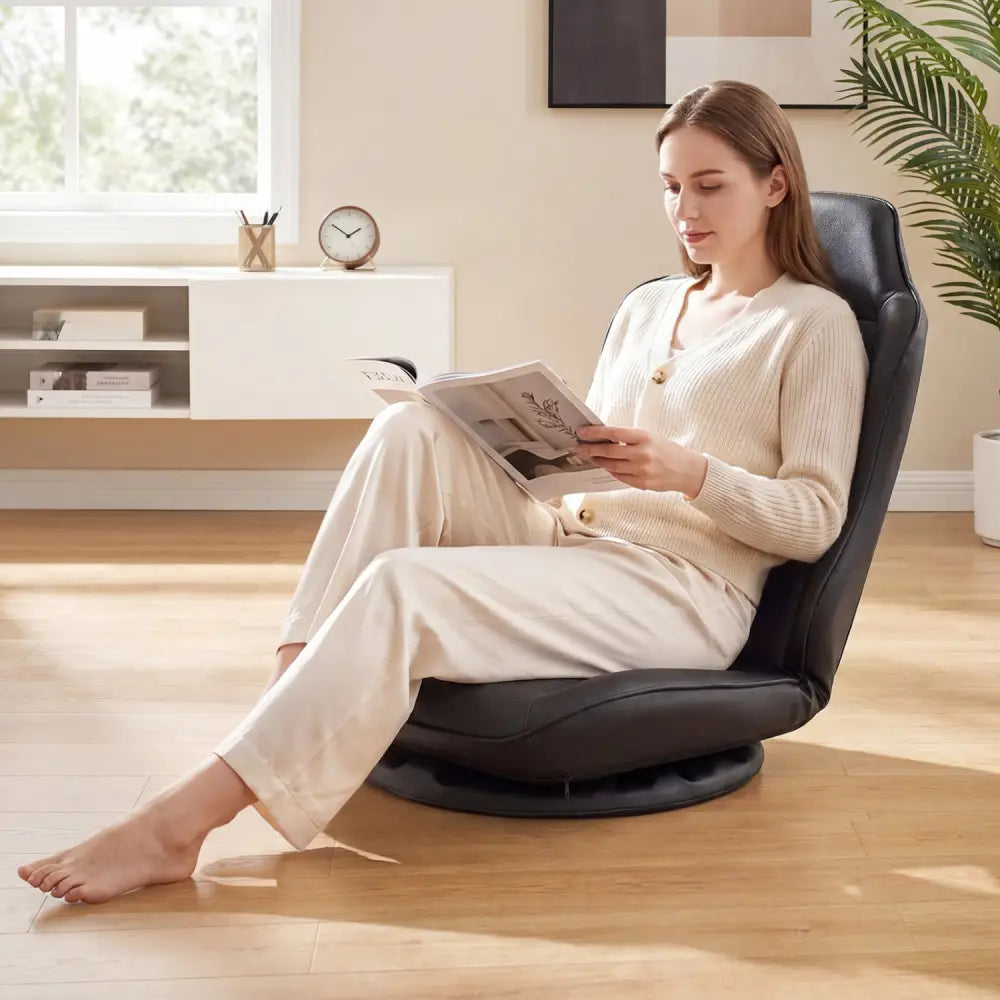 360° Swivel Floor Gaming Chair with 5-Level Adjustable Backrest-Black - Black - Gaming Chairs