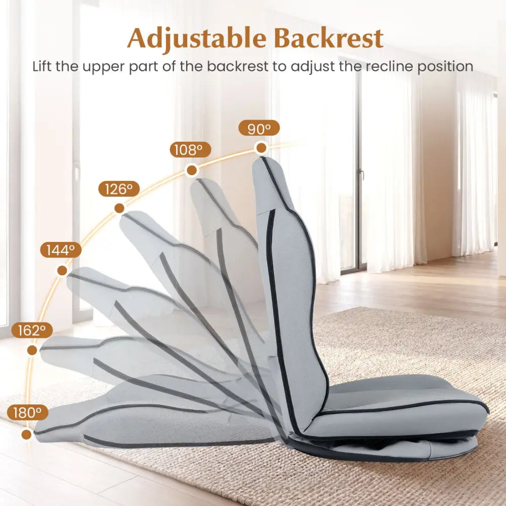 360° Swivel Floor Gaming Chair with 5-Level Adjustable Backrest-Gray - Gray - Gaming Chairs
