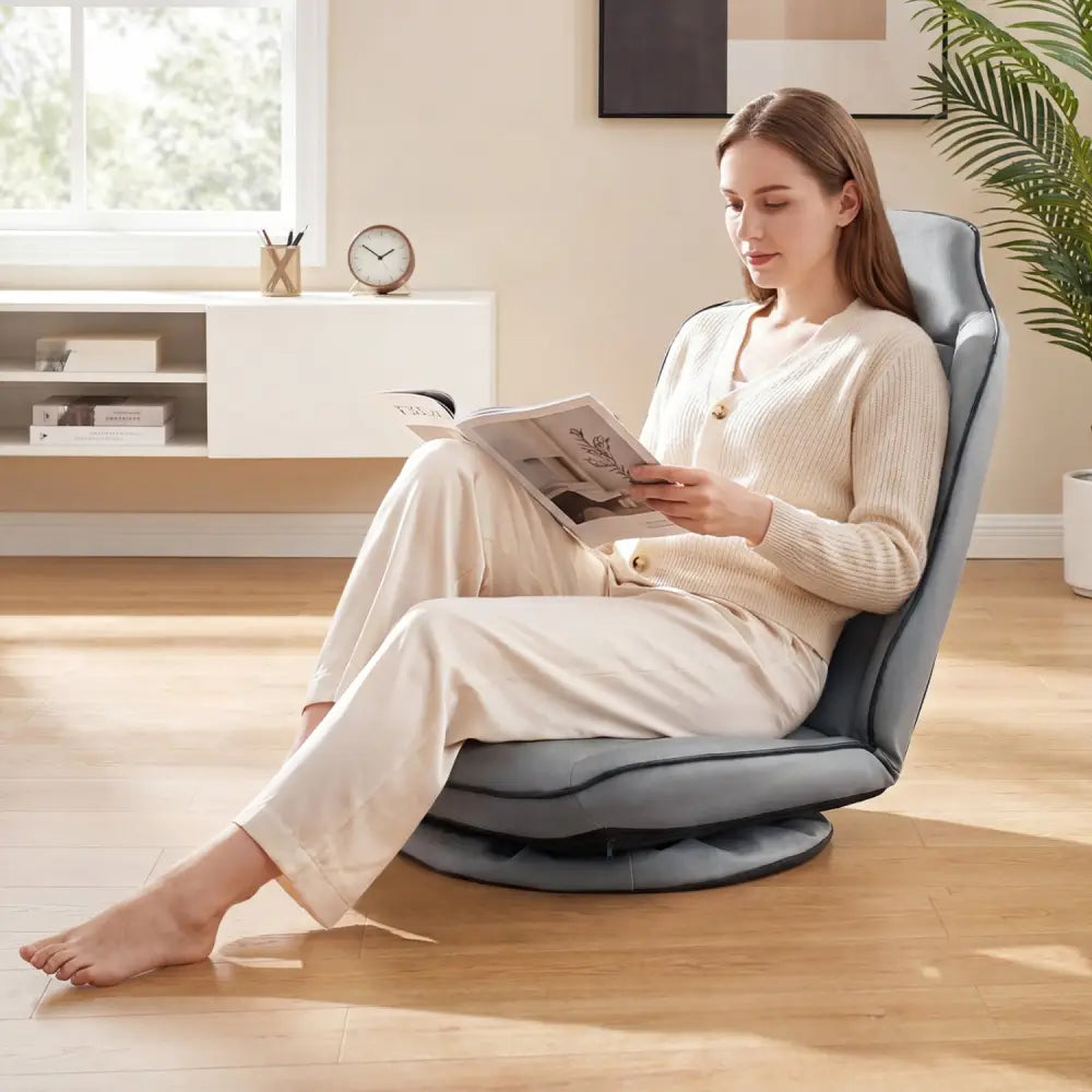 360° Swivel Floor Gaming Chair with 5-Level Adjustable Backrest-Gray - Gray - Gaming Chairs