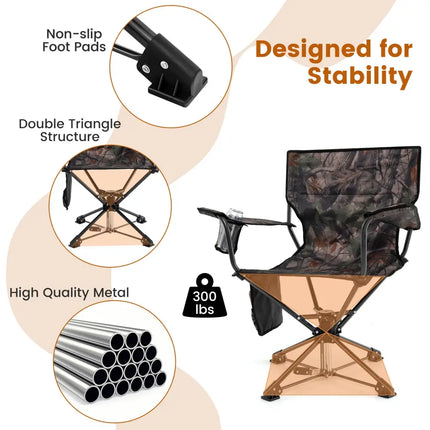 360° Swivel Hunting Chair Portable Foldable Hunting Chair Set of 2-Camo - Camouflage - Outdoor
