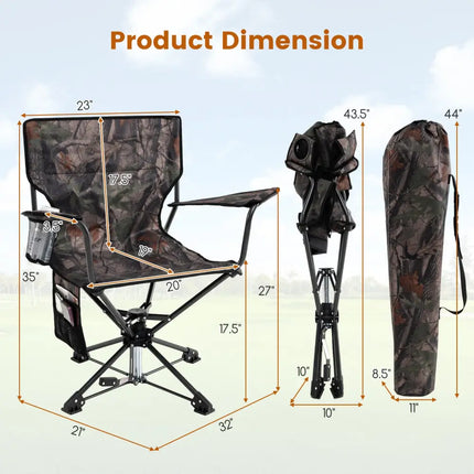 360° Swivel Hunting Chair Portable Foldable Hunting Chair Set of 2-Camo - Camouflage - Outdoor